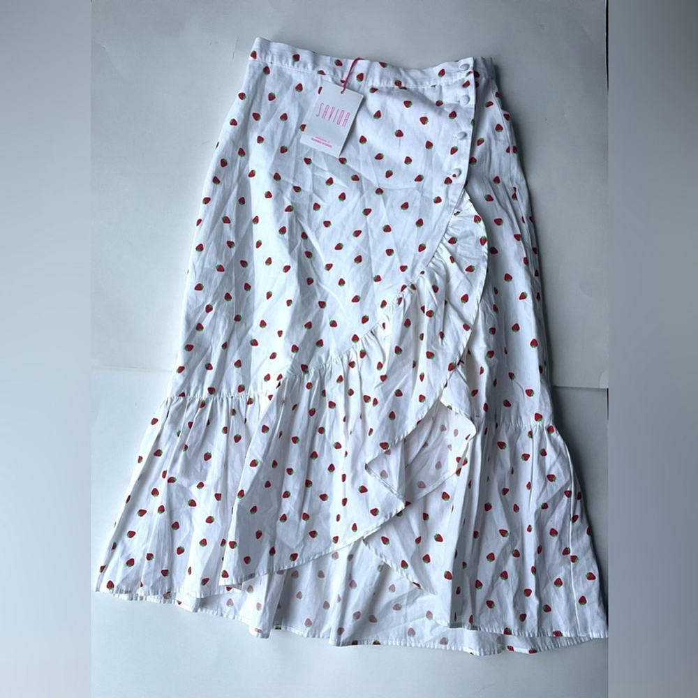 savida strawberry White Dot Ruffle Skirt - Picture 7 of 7